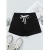 image:imageSidefeel Womens Jean Shorts High Waisted Drawstring Fold Hem Baggy Denim ShortsBlack