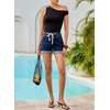 image:imageSidefeel Womens Jean Shorts High Waisted Drawstring Fold Hem Baggy Denim ShortsBluing