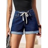image:imageSidefeel Womens Jean Shorts High Waisted Drawstring Fold Hem Baggy Denim ShortsBluing