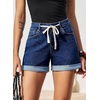 image:imageSidefeel Womens Jean Shorts High Waisted Drawstring Fold Hem Baggy Denim ShortsDark Blue