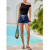 image:imageSidefeel Womens Jean Shorts High Waisted Drawstring Fold Hem Baggy Denim ShortsDark Blue
