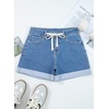 image:imageSidefeel Womens Jean Shorts High Waisted Drawstring Fold Hem Baggy Denim ShortsLight Blue