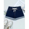 image:imageSidefeel Womens Jean Shorts High Waisted Drawstring Fold Hem Baggy Denim ShortsNavy Blue