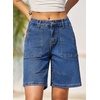 image:imageSidefeel Womens Jean Shorts High Waisted Stretchy Bermuda Pleated Denim Summer ShortsBlue
