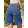 image:imageSidefeel Womens Jean Shorts High Waisted Stretchy Bermuda Pleated Denim Summer ShortsBlue