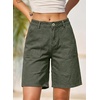 image:imageSidefeel Womens Jean Shorts High Waisted Stretchy Bermuda Pleated Denim Summer ShortsGreen