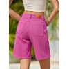 image:imageSidefeel Womens Jean Shorts High Waisted Stretchy Bermuda Pleated Denim Summer ShortsHot Pink
