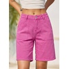 image:imageSidefeel Womens Jean Shorts High Waisted Stretchy Bermuda Pleated Denim Summer ShortsHot Pink