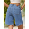image:imageSidefeel Womens Jean Shorts High Waisted Stretchy Bermuda Pleated Denim Summer ShortsLight Blue