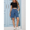 image:imageSidefeel Womens Jean Shorts High Waisted Stretchy Bermuda Pleated Denim Summer ShortsSky Blue