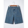image:imageSidefeel Womens Jean Shorts High Waisted Stretchy Bermuda Pleated Denim Summer ShortsVintage Blue