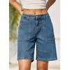 image:imageSidefeel Womens Jean Shorts High Waisted Stretchy Bermuda Pleated Denim Summer ShortsVintage Blue