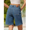 image:imageSidefeel Womens Jean Shorts High Waisted Stretchy Bermuda Pleated Denim Summer ShortsVintage Blue