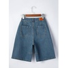 image:imageSidefeel Womens Jean Shorts High Waisted Stretchy Bermuda Pleated Denim Summer ShortsVintage Blue