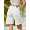 image:imageSidefeel Womens Jean Shorts High Waisted Stretchy Bermuda Pleated Denim Summer ShortsWhite