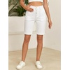 image:imageSidefeel Womens Jean Shorts High Waisted Stretchy Button Fly Folded Hem Trendy Casual Summer Bermuda ShortsCream White