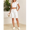 image:imageSidefeel Womens Jean Shorts High Waisted Stretchy Button Fly Folded Hem Trendy Casual Summer Bermuda ShortsCream White