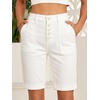 image:imageSidefeel Womens Jean Shorts High Waisted Stretchy Button Fly Folded Hem Trendy Casual Summer Bermuda ShortsCream White