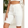 image:imageSidefeel Womens Jean Shorts High Waisted Stretchy Button Fly Folded Hem Trendy Casual Summer Bermuda ShortsCream White