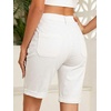 image:imageSidefeel Womens Jean Shorts High Waisted Stretchy Button Fly Folded Hem Trendy Casual Summer Bermuda ShortsCream White