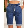 image:imageSidefeel Womens Jean Shorts High Waisted Stretchy Button Fly Folded Hem Trendy Casual Summer Bermuda ShortsDark Blue