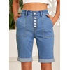 image:imageSidefeel Womens Jean Shorts High Waisted Stretchy Button Fly Folded Hem Trendy Casual Summer Bermuda ShortsLight Blue