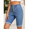 image:imageSidefeel Womens Jean Shorts High Waisted Stretchy Button Fly Folded Hem Trendy Casual Summer Bermuda ShortsLight Blue