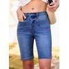 image:imageSidefeel Womens Jean Shorts High Waisted Stretchy Buttoned Knee Length Bermuda Denim ShortsBluing
