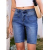 image:imageSidefeel Womens Jean Shorts High Waisted Stretchy Buttoned Knee Length Bermuda Denim ShortsBluing