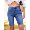 image:imageSidefeel Womens Jean Shorts High Waisted Stretchy Buttoned Knee Length Bermuda Denim ShortsBluing