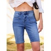 image:imageSidefeel Womens Jean Shorts High Waisted Stretchy Buttoned Knee Length Bermuda Denim ShortsDark Blue