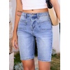 image:imageSidefeel Womens Jean Shorts High Waisted Stretchy Buttoned Knee Length Bermuda Denim ShortsIceland Blue