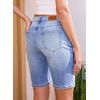 image:imageSidefeel Womens Jean Shorts High Waisted Stretchy Buttoned Knee Length Bermuda Denim ShortsIceland Blue