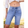 image:imageSidefeel Womens Jean Shorts High Waisted Stretchy Buttoned Knee Length Bermuda Denim ShortsLight Blue