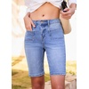 image:imageSidefeel Womens Jean Shorts High Waisted Stretchy Buttoned Knee Length Bermuda Denim ShortsLight Blue