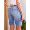 image:imageSidefeel Womens Jean Shorts High Waisted Stretchy Buttoned Knee Length Bermuda Denim ShortsLight Blue
