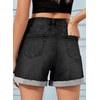 image:imageSidefeel Womens Jean Shorts High Waisted Stretchy Folded Hem Casual Trendy Patchwork Loose Fit Summer Denim ShortsBlack