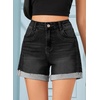 image:imageSidefeel Womens Jean Shorts High Waisted Stretchy Folded Hem Casual Trendy Patchwork Loose Fit Summer Denim ShortsBlack