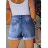 image:imageSidefeel Womens Jean Shorts High Waisted Stretchy Folded Hem Casual Trendy Patchwork Loose Fit Summer Denim ShortsBlue