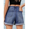 image:imageSidefeel Womens Jean Shorts High Waisted Stretchy Folded Hem Casual Trendy Patchwork Loose Fit Summer Denim ShortsDark Blue