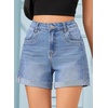 image:imageSidefeel Womens Jean Shorts High Waisted Stretchy Folded Hem Casual Trendy Patchwork Loose Fit Summer Denim ShortsIceland Blue