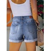 image:imageSidefeel Womens Jean Shorts High Waisted Stretchy Folded Hem Casual Trendy Patchwork Loose Fit Summer Denim ShortsLight Blue