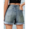 image:imageSidefeel Womens Jean Shorts High Waisted Stretchy Folded Hem Casual Trendy Patchwork Loose Fit Summer Denim ShortsVintage Blue