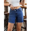 image:imageSidefeel Womens Jean Shorts High Waisted Stretchy Raw Hem Denim Summer ShortsBlue