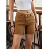 image:imageSidefeel Womens Jean Shorts High Waisted Stretchy Raw Hem Denim Summer ShortsBrown