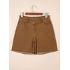 image:imageSidefeel Womens Jean Shorts High Waisted Stretchy Raw Hem Denim Summer ShortsBrown