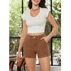image:imageSidefeel Womens Jean Shorts High Waisted Stretchy Trendy Seamed Front Casual Summer Loose Denim Shorts with PocketsBrown