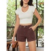 image:imageSidefeel Womens Jean Shorts High Waisted Stretchy Trendy Seamed Front Casual Summer Loose Denim Shorts with PocketsCoffee