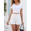 image:imageSidefeel Womens Jean Shorts High Waisted Stretchy Trendy Seamed Front Casual Summer Loose Denim Shorts with PocketsCream White