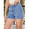 image:imageSidefeel Womens Jean Shorts High Waisted Stretchy Trendy Seamed Front Casual Summer Loose Denim Shorts with PocketsIceland Blue